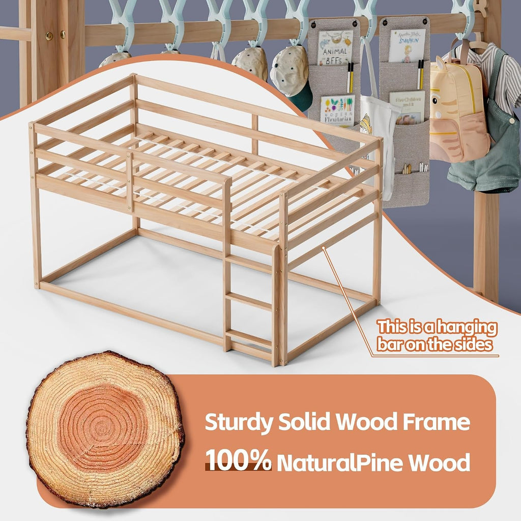Twin Over Twin Natural Finish Solid Wood Bunk Bed Ladder