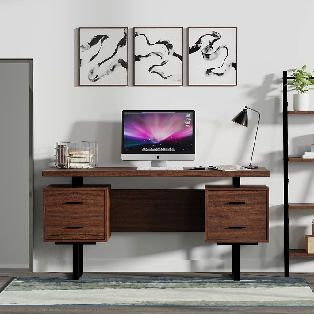60Inch Walnut Premium Office Computer Desk Industrial