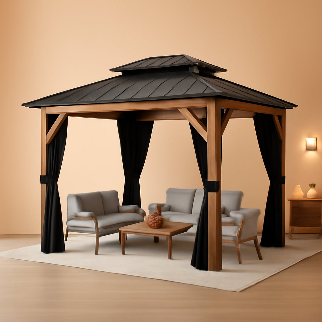 8x10 Weather Resistant Wood Grain Gazebo Aluminum Frame