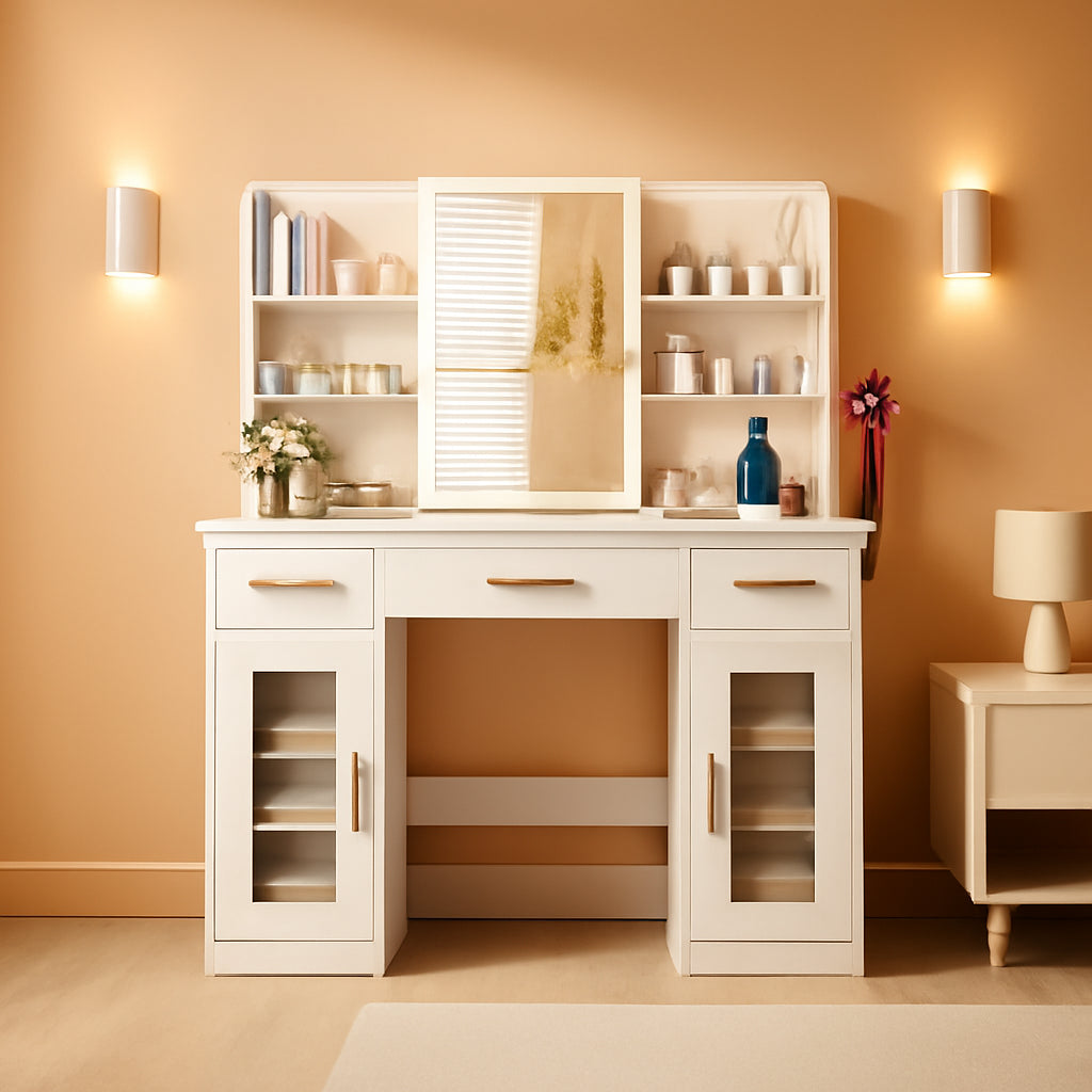 Vanity Desk 43 Point 5 Inches Illuminated Mirror Lights White