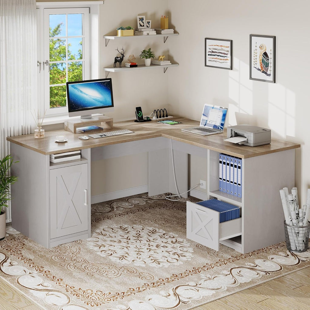 L Shaped Desk 60Inch Integrated Power Delivery Outlets
