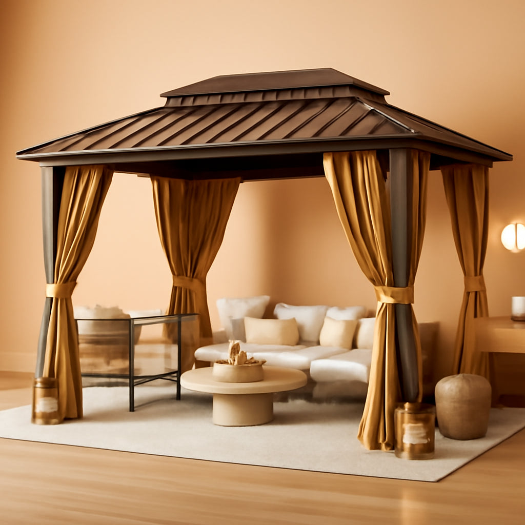 10x12Ft Hardtop Gazebo Brown Outdoor Patio Durable