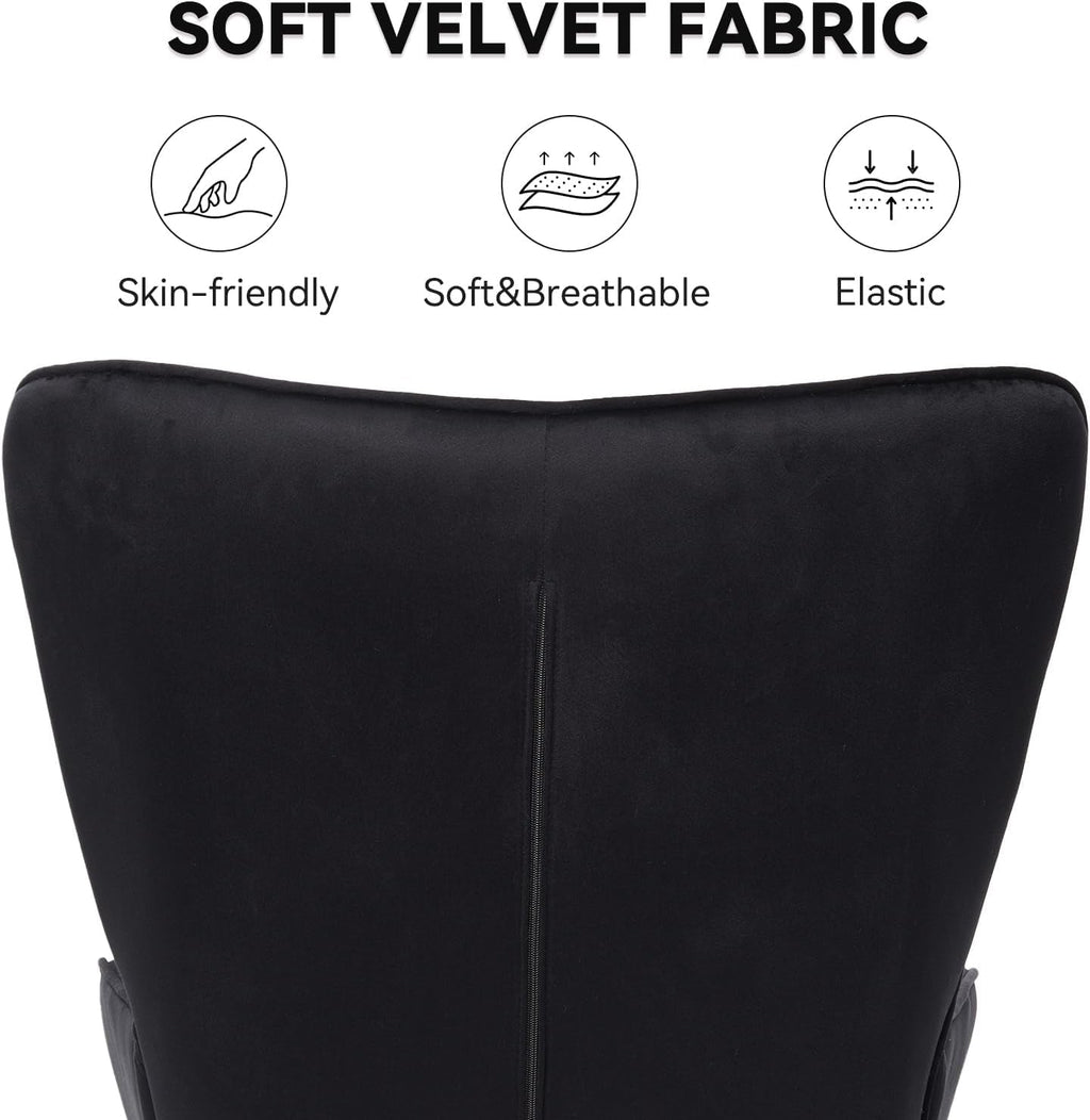 Black Mid Century Velvet Upholstered Wingback Armchair