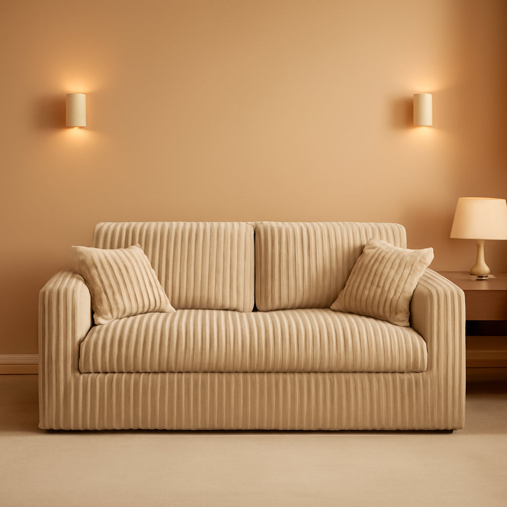 White Eighty Inch Corduroy Upholstered Sofa Cushions