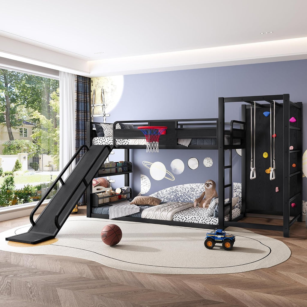 Twin Size Powder Coated Black Industrial Grade Bunk Bed