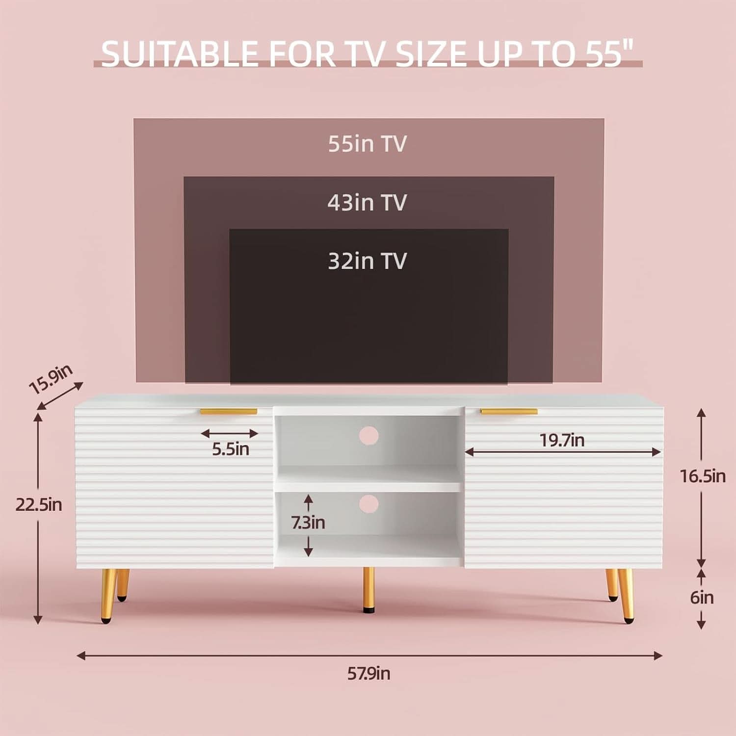White Gold TV Console 55 Inch Storage Solution System