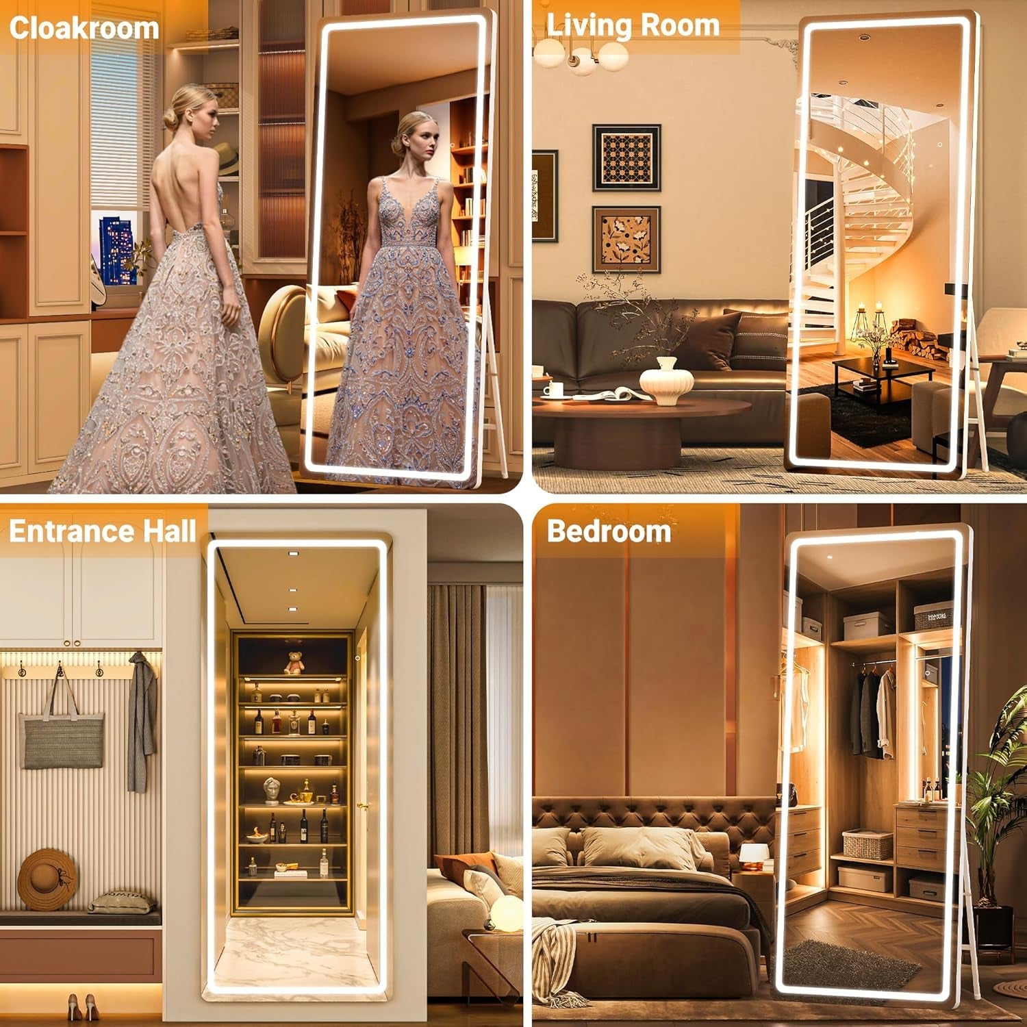 56 Inch LED Lighted FloorStanding Mirror Tempered Glass