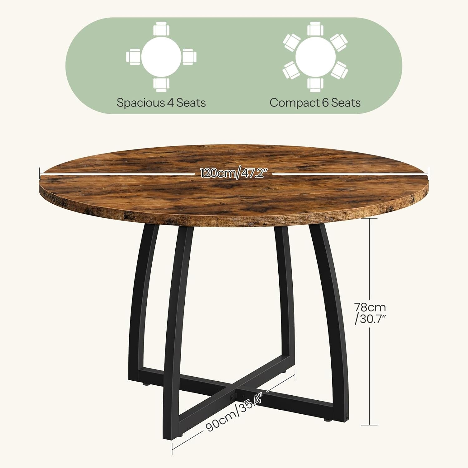47.2 CircularPremiumDurable Brown Dining Table For Six