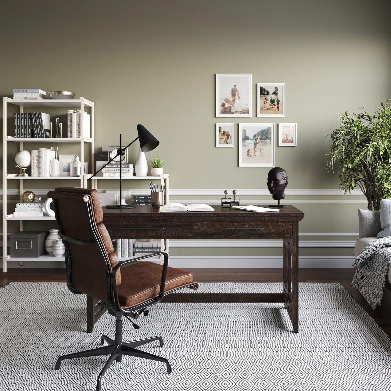 55Inch Executive Desk  With Two Drawers Espresso Finish Storage Solution