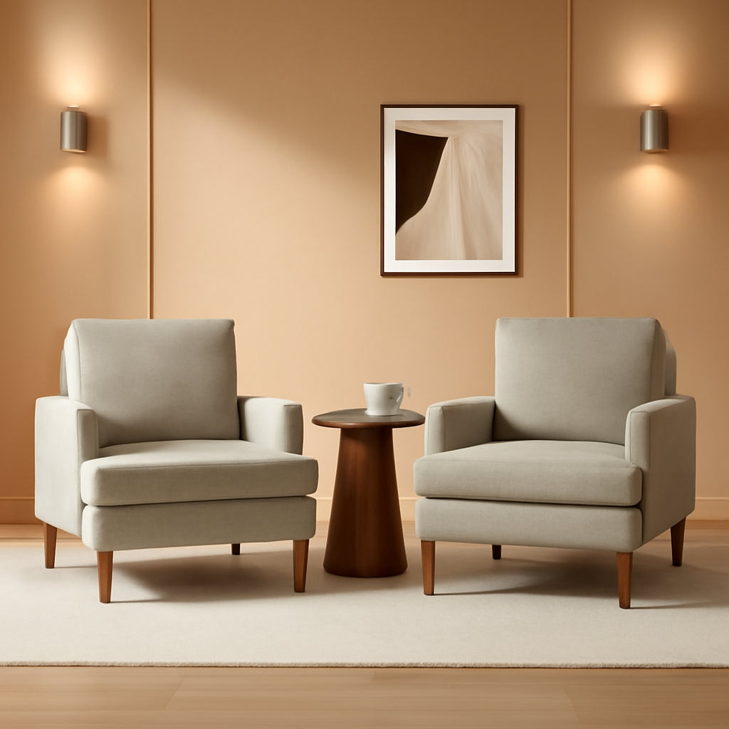 Brown Mid Century Modern Upholstered Armchairs Set