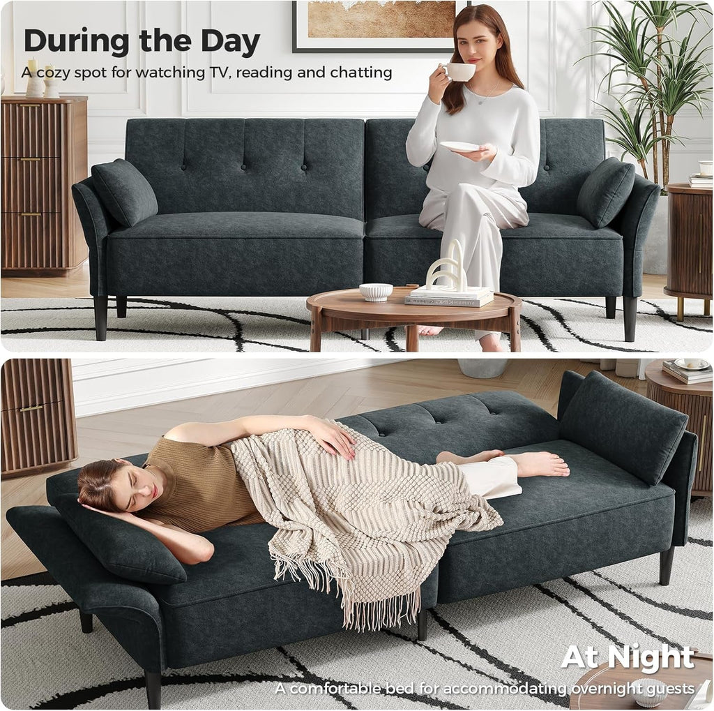 89 Inch Dark Gray Velvet Fabric Convertible SofaBed