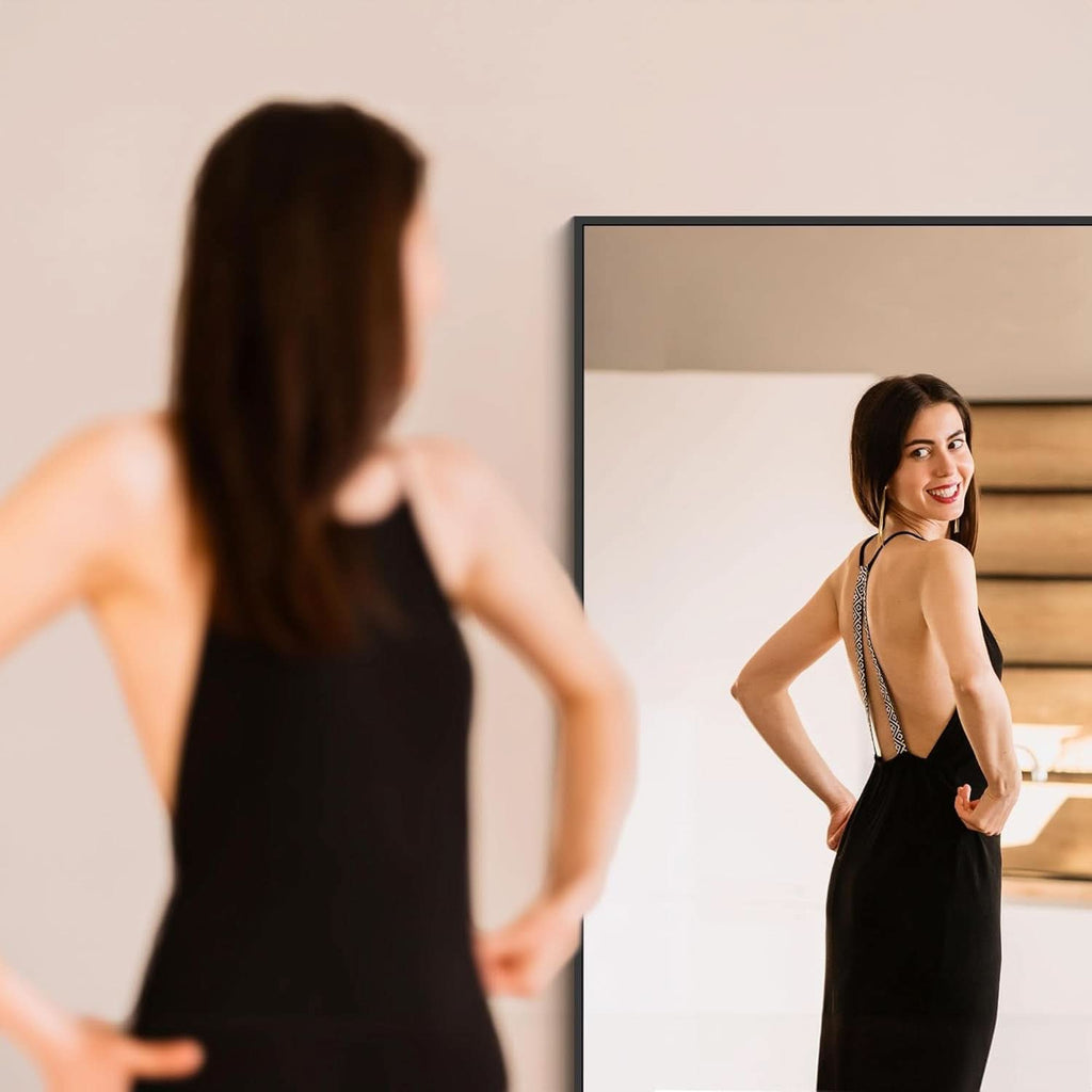 Black 30x50 Inch Rectangle Wall Mirror Polished Metal Frame