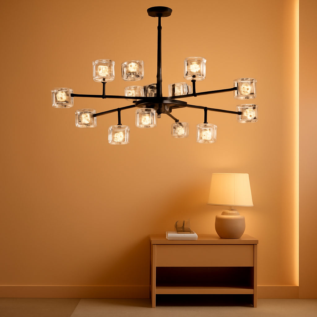 Black Gold Sputnik Chandelier Adjustable Height Crystals