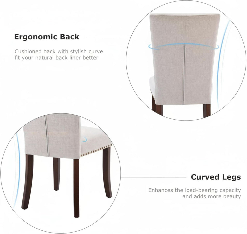 Beige Upholstered Dining Chairs Featuring High Back