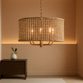 Golden Handwoven Rattan Drum Chandelier Dining Room