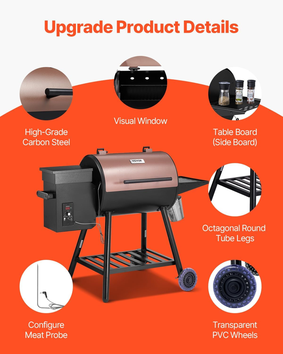 Black Heavy Duty Pellet Grill Smoker Programmable Temperature Control