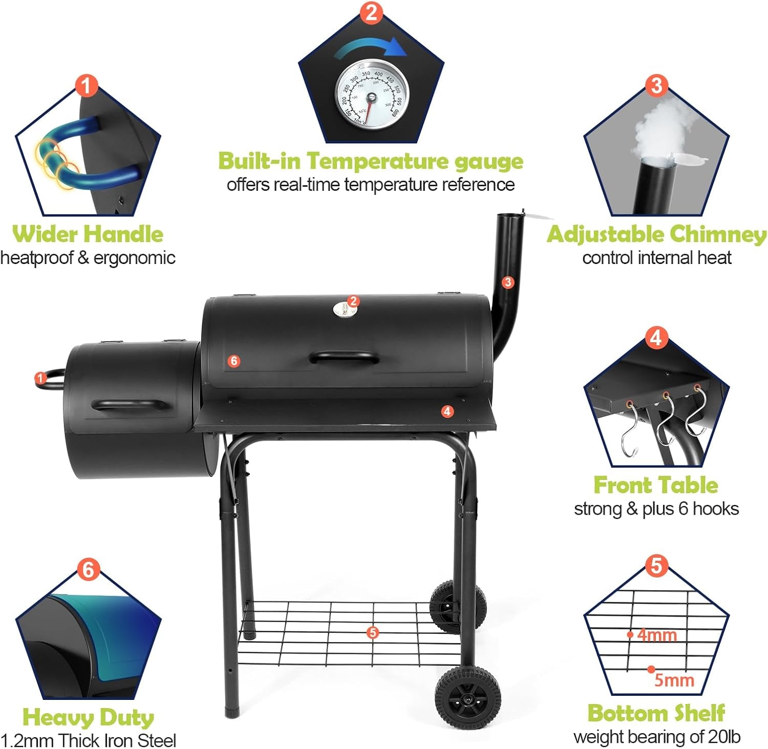 Large Outdoor Charcoal BBQ Barrel Grill With Smoker