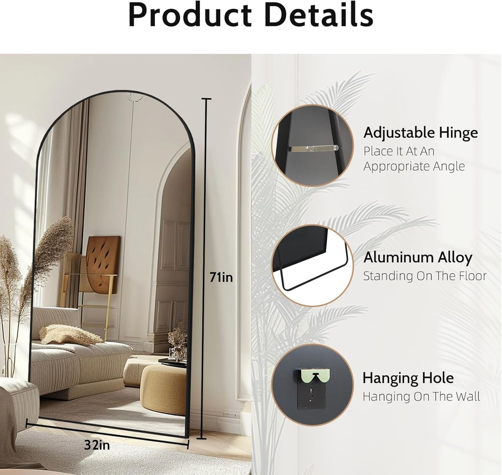 71x32 Black Aluminum Floor standing Full Length Mirror