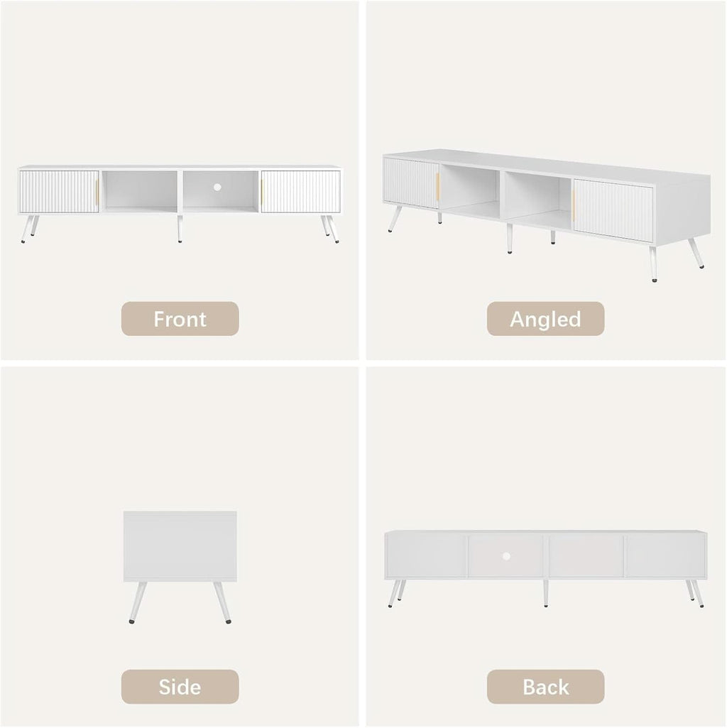 White Fluted TV Stand With Integrated Storage Cabinet