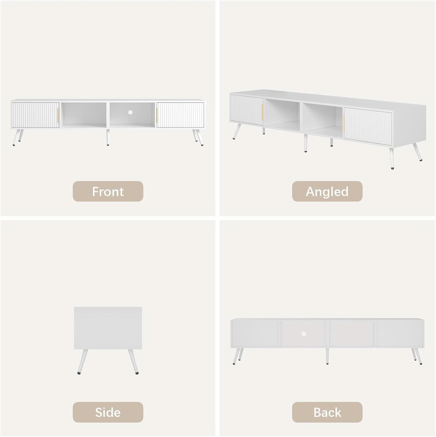 White Fluted TV Stand With Integrated Storage Cabinet