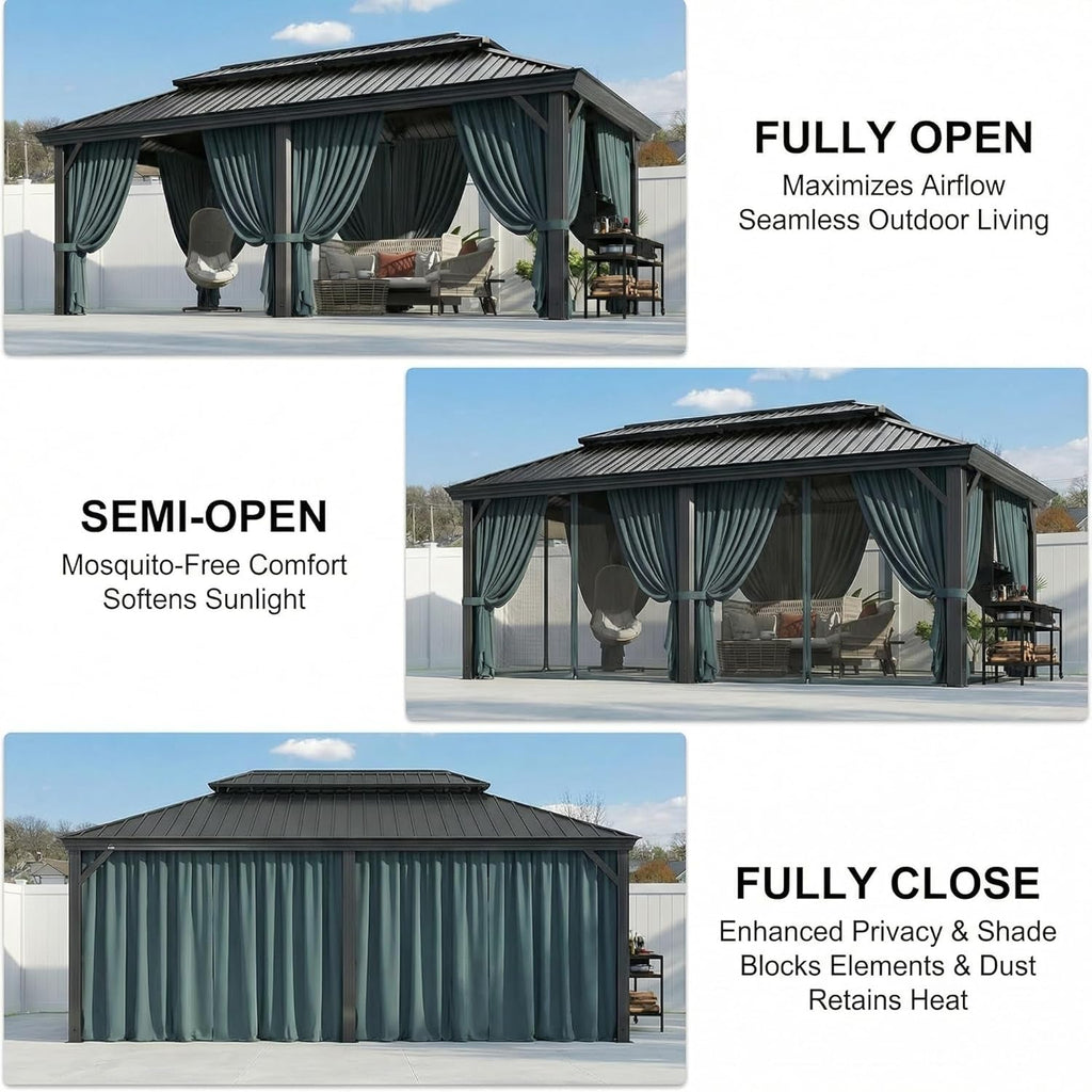 12x20 Black Hardtop Gazebo With Galvanized Roof