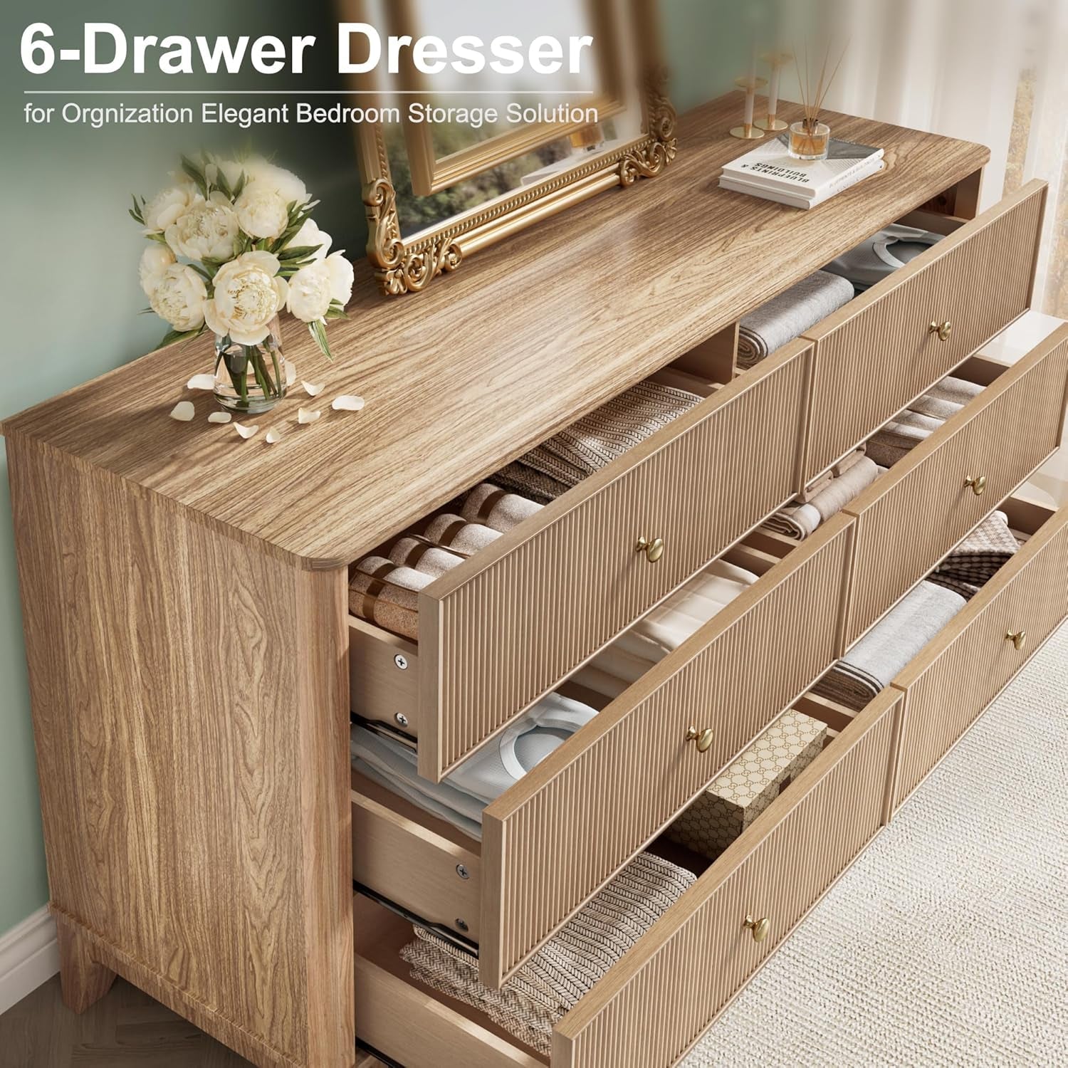 Multifunctional Fluted Storage Dresser 54 Inch Wide
