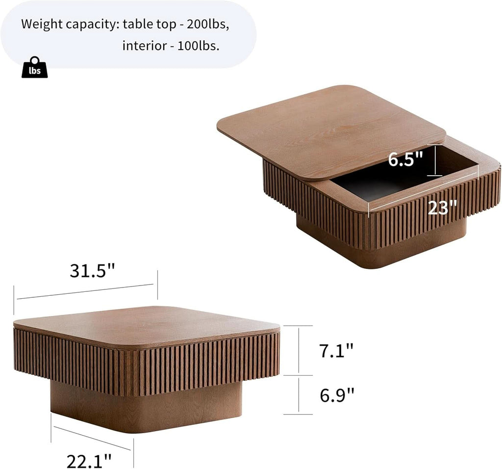 Walnut Square Coffee Table Featuring Concealed Storage