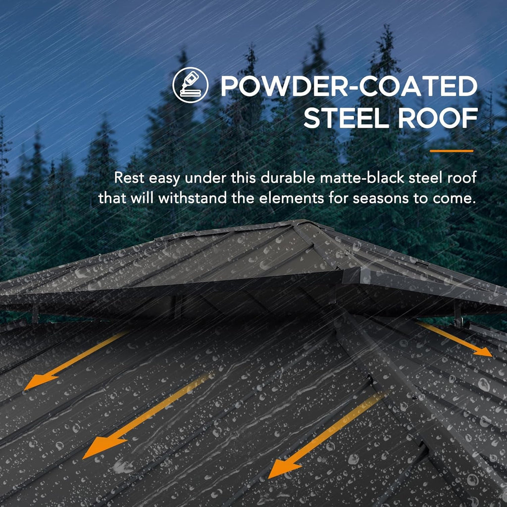 13x15 Black Weather proofed Hardtop Gazebo With Roof