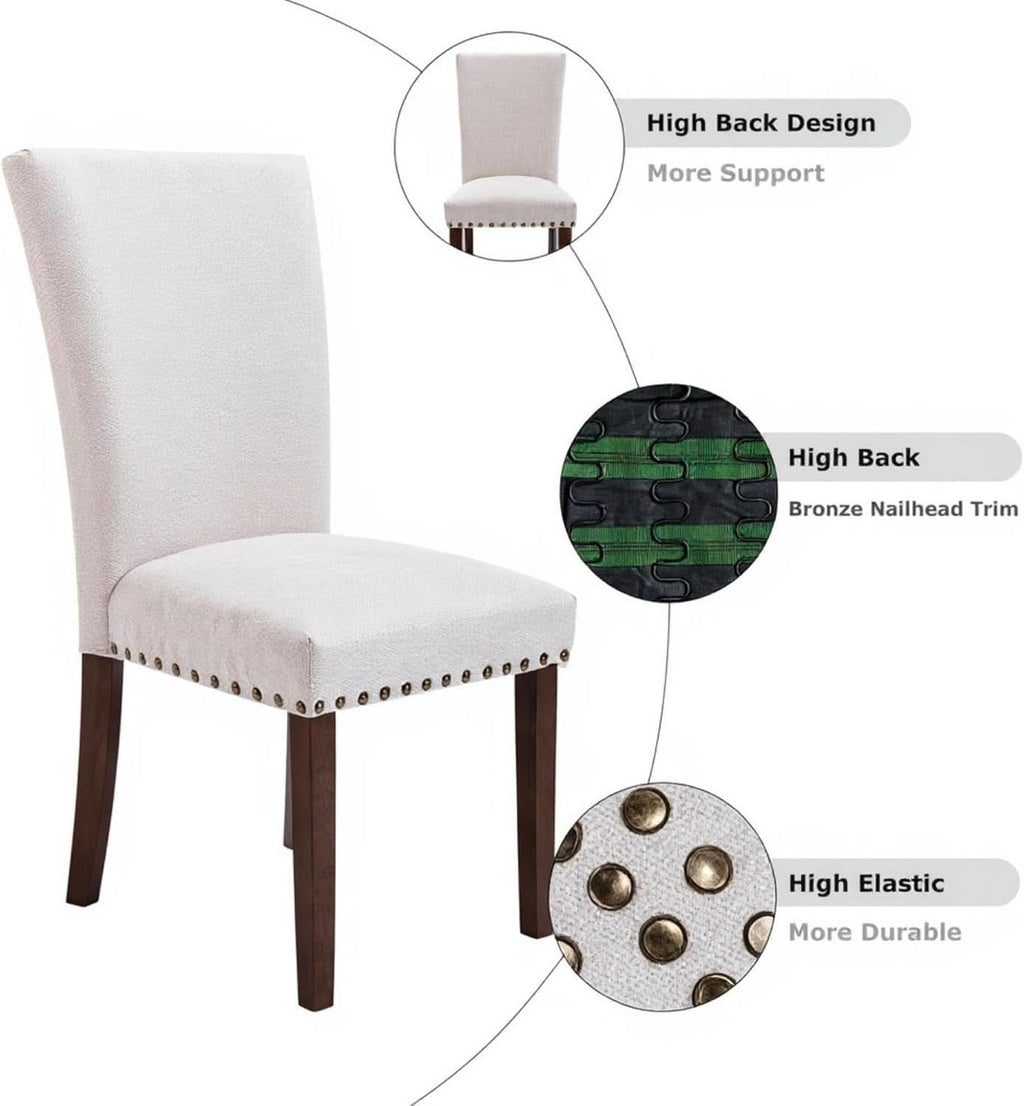 Beige Upholstered Dining Chairs Featuring High Back