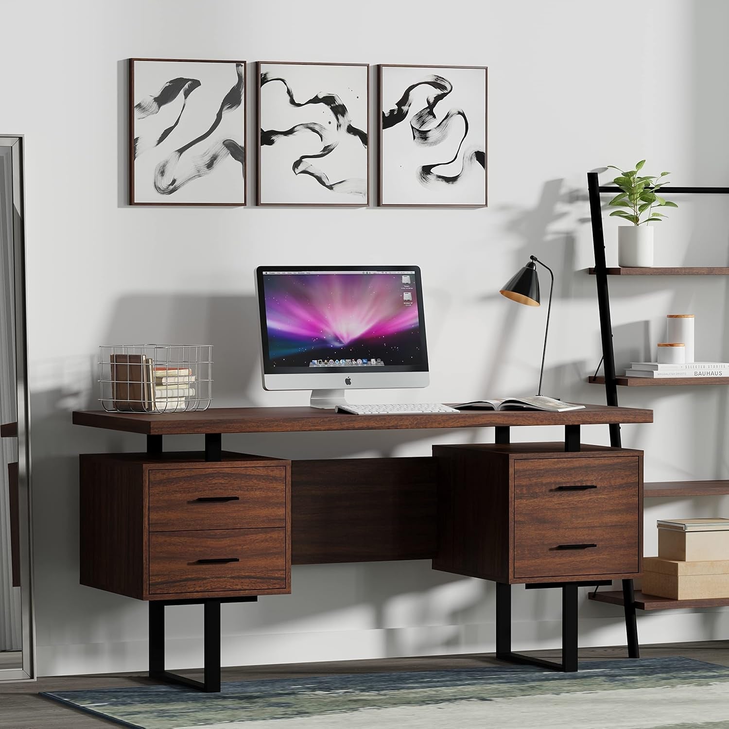 60Inch Walnut Premium Office Computer Desk Industrial