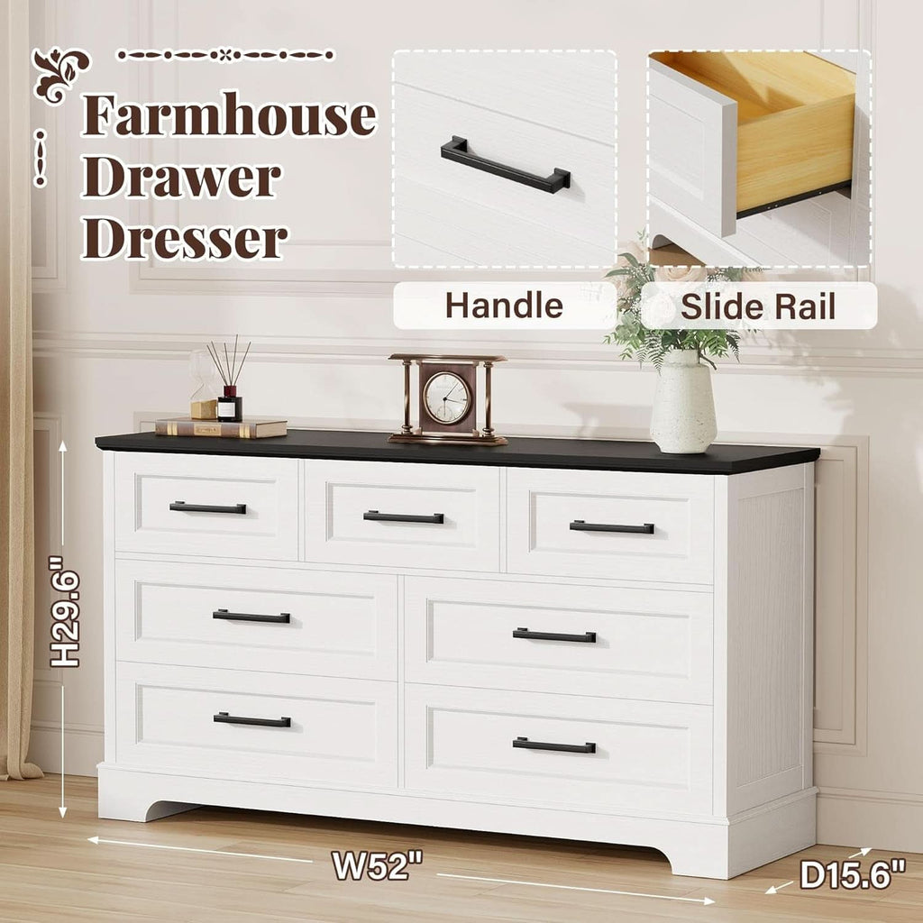Farmhouse Dresser 52 Inch Wide White Storage Organizer Chest