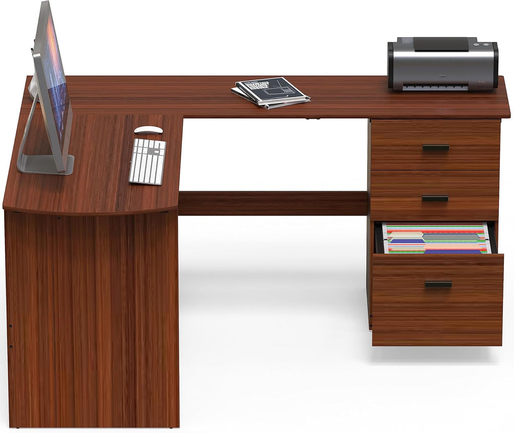 Walnut L Shaped Desk With Integrated Storage Drawers 51x59