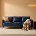 Mid Century Modern Faux Leather Sofa 91Inch Navy Blue