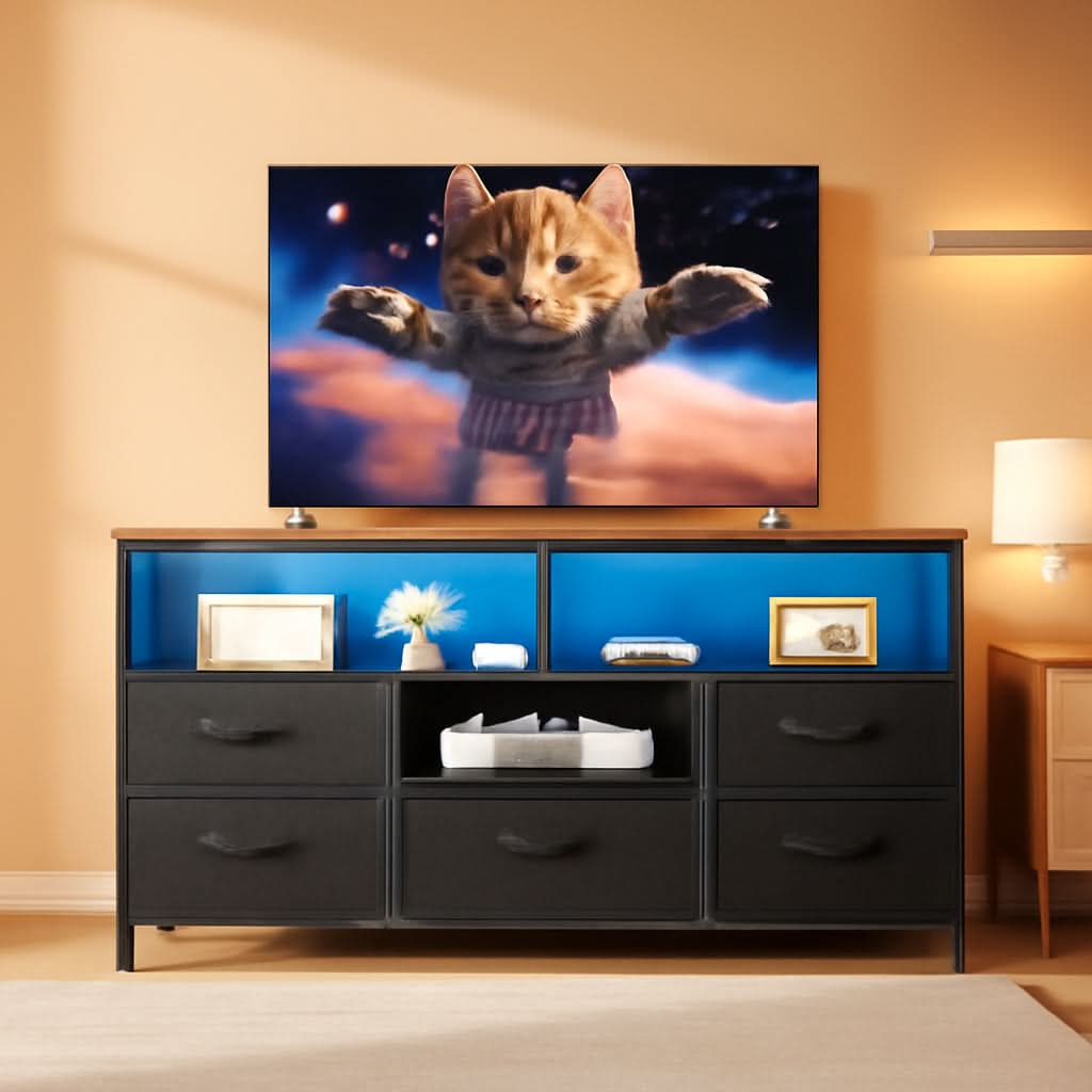 55 Inch TV Stand Entertainment Center With Powe rOutlets Black