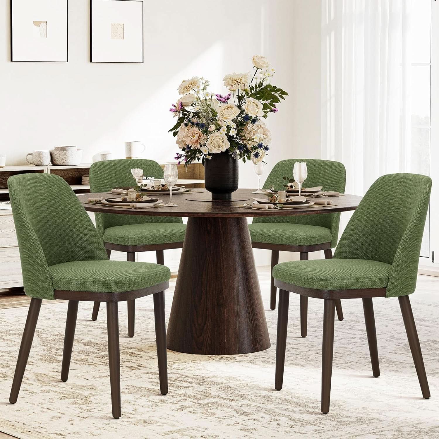 Green Upholstered Dining Chairs in Farmhouse Style