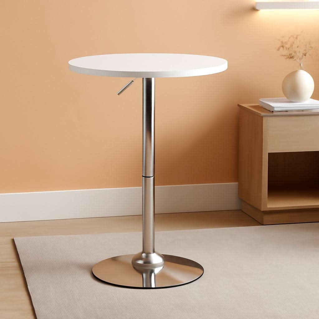 Round Height Adjustable Pub Table White Durable Patio