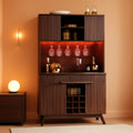 72 Inch Walnut Finish Wine Cabinet Illuminating Display