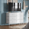 White Engineered Wood Dresser With Six Fabric Drawers