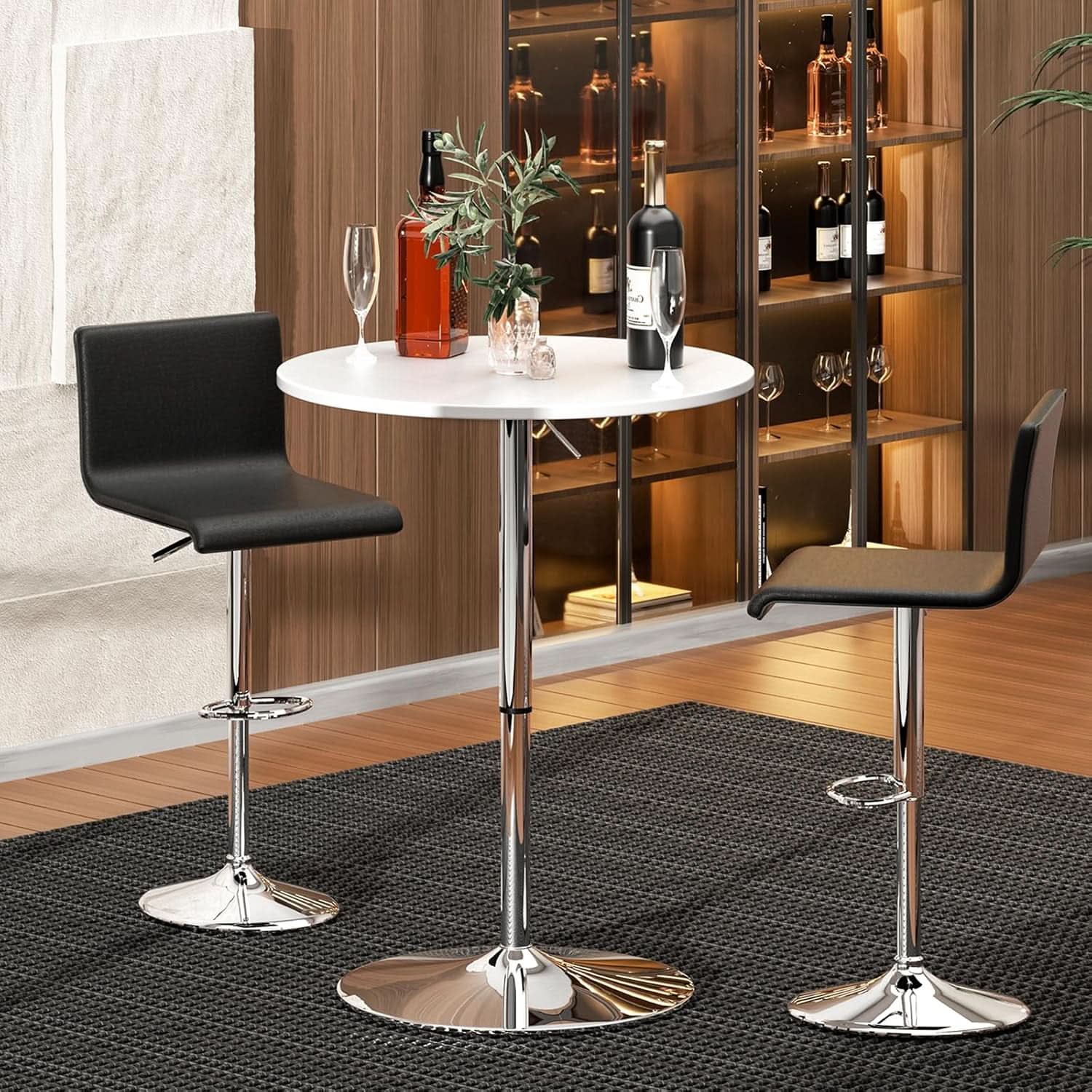 Round Height Adjustable Pub Table White Durable Patio