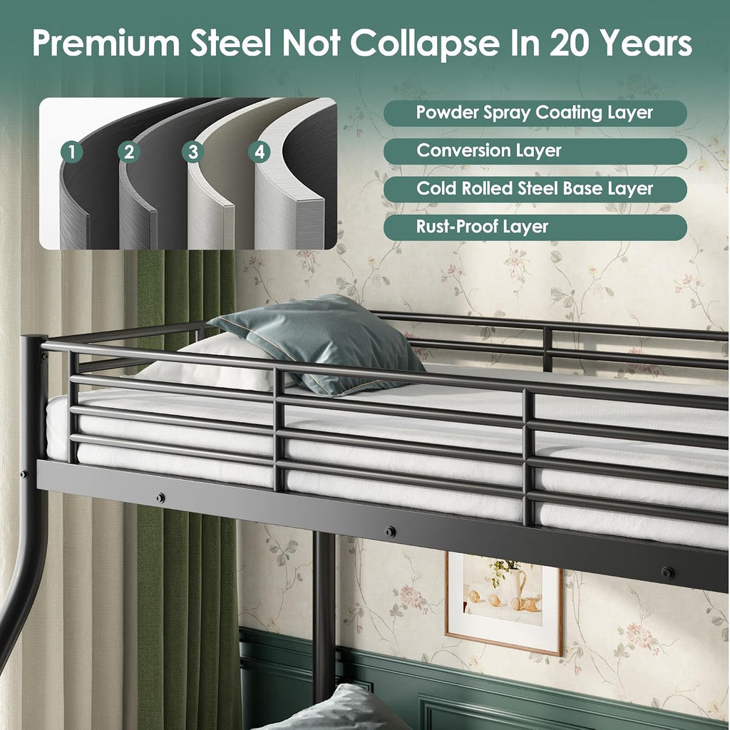 Twin XL Over Queen Bunk Bed Heavy Duty Metal Black Finish