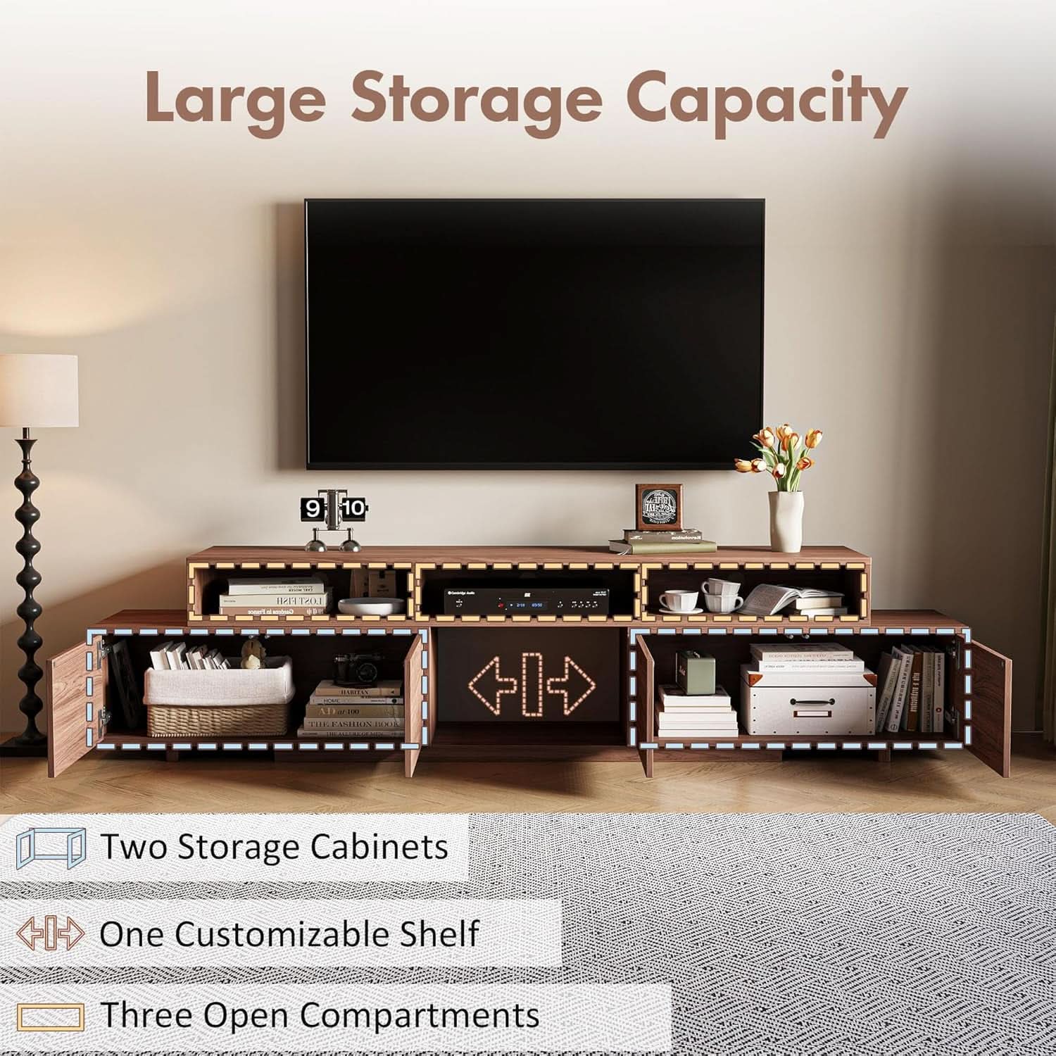 Walnut Extendable Entertainment Center 63 To 94 Inches Wide