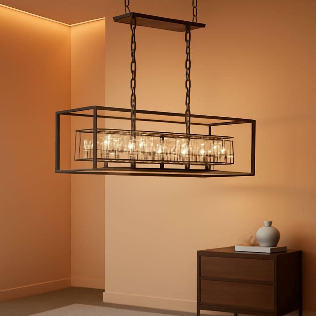 Black Six Light Rectangular Crystal Chandelier Dining Room
