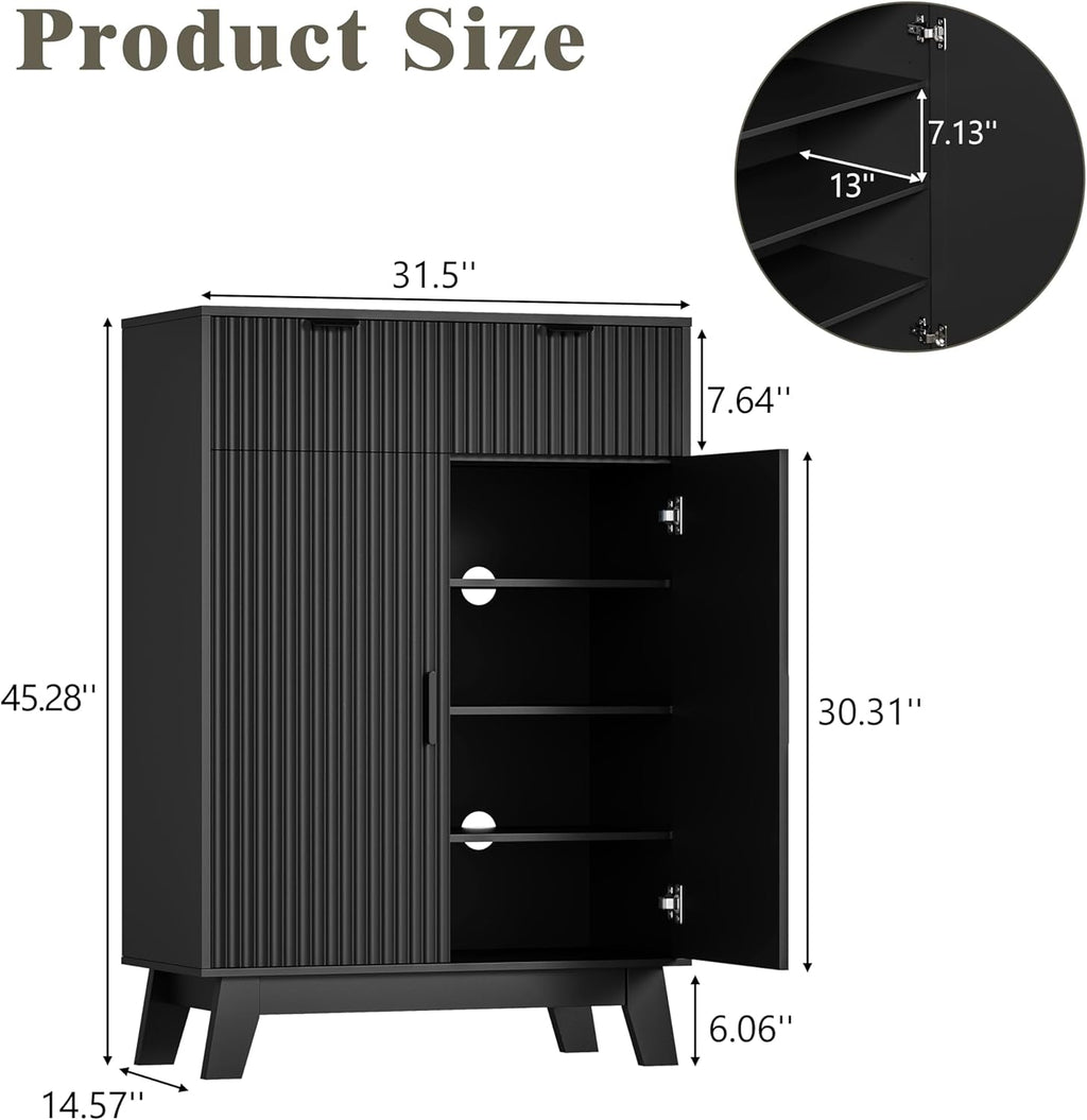 Black Freestanding Four Tier Shoe Cabinet Organizer
