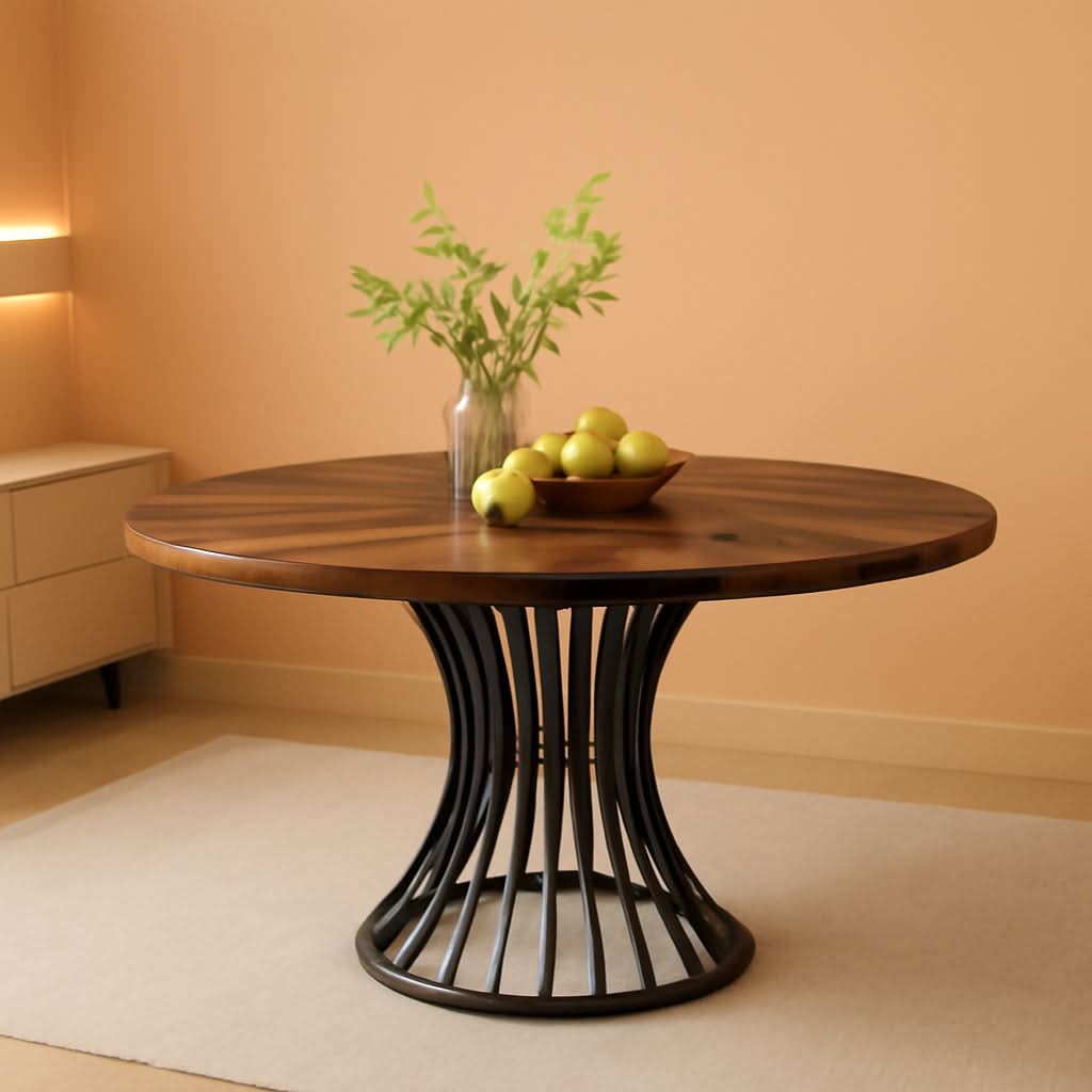 Round Dining Table 47 Inch Metal Base For Kitchen And Dining
