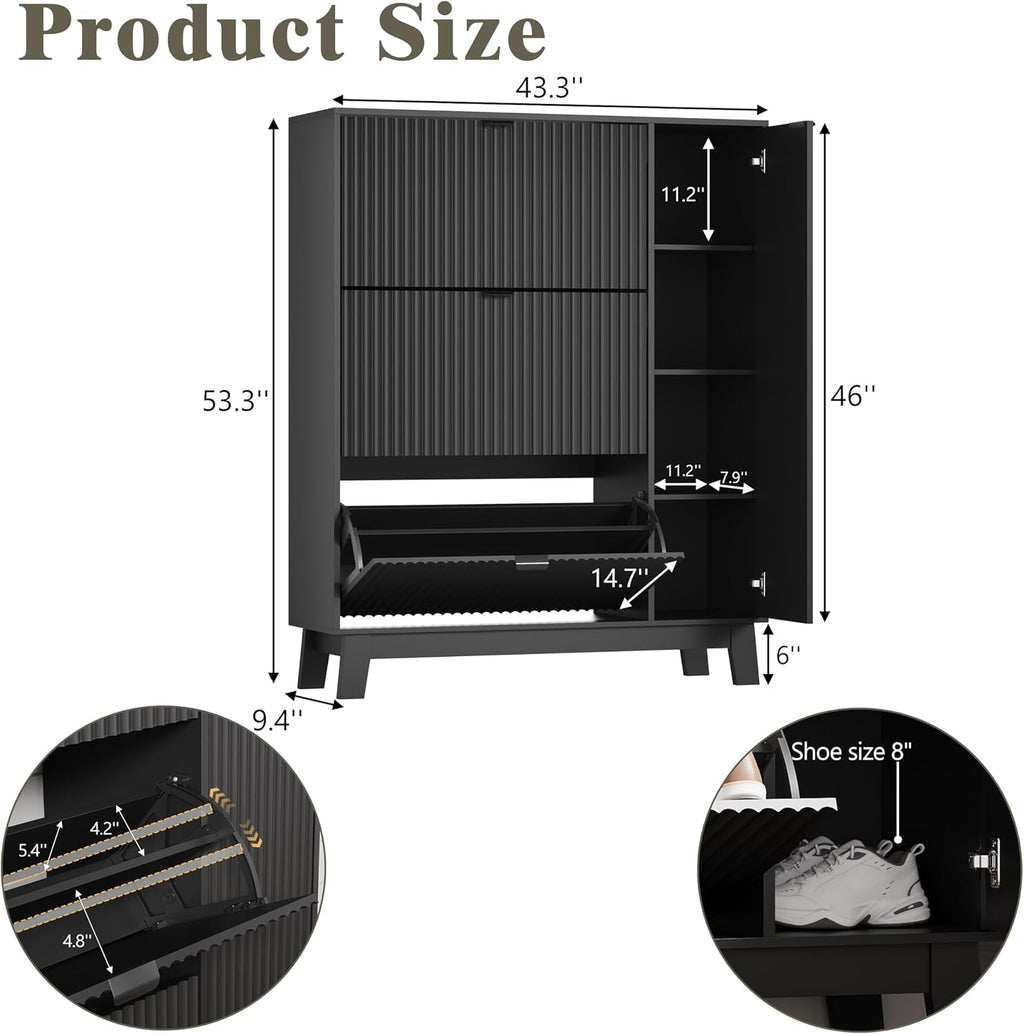 Black Freestanding Shoe Cabinet Featuring 3 Drawers