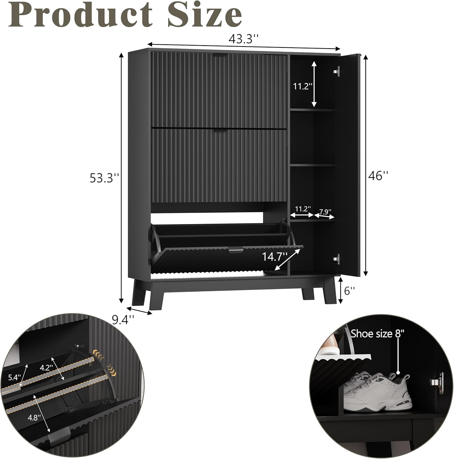 Black Freestanding Shoe Cabinet Featuring 3 Drawers