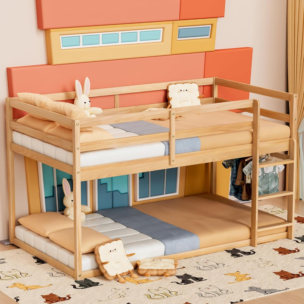 Twin Over Twin Natural Finish Solid Wood Bunk Bed Ladder