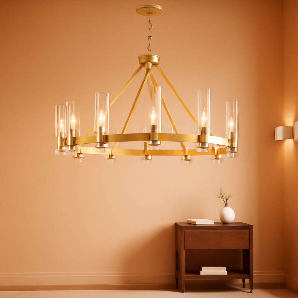 Gold Wagon Wheel Chandelier 12 Light IndustrialGrade