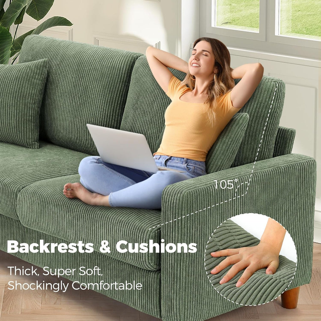 70In Emerald Corduroy Oversized Cushioned Three Seater Sofa