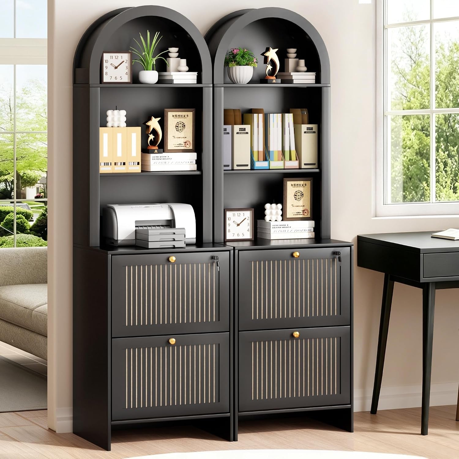 Two Drawer Farmhouse Arched Filing Cabinet Lockable